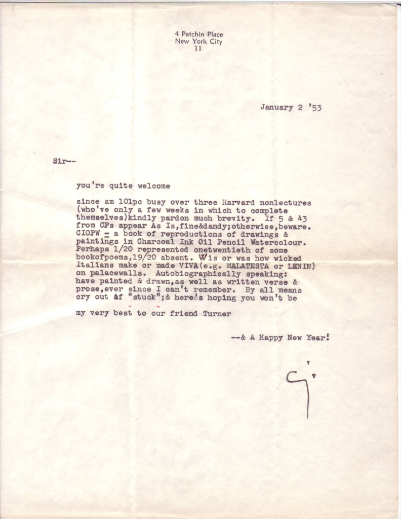 CUMMINGS, E.E. Typed Letter Signed, Cs, to Sir,